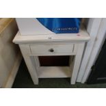 White side table with single drawer and under tier