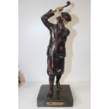 1950s Cast Metal figure of a Golfer in full swing with patinated finish 28.5cm in Height