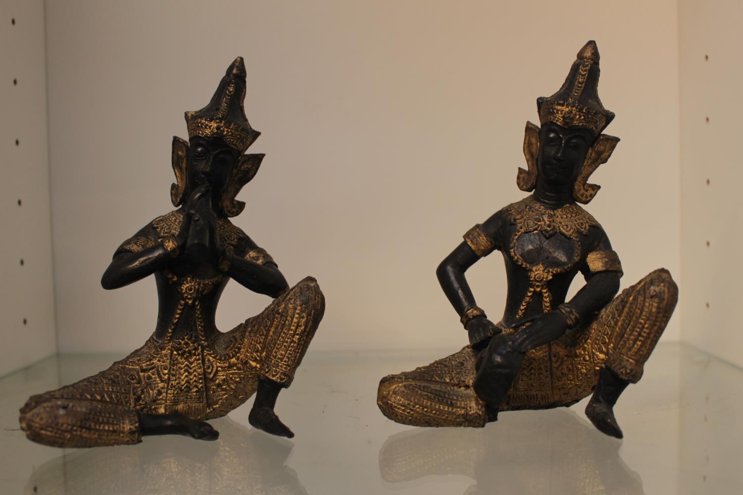 2 Balinese Bronze figures of music players 11cm in Height