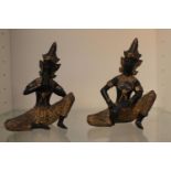 2 Balinese Bronze figures of music players 11cm in Height