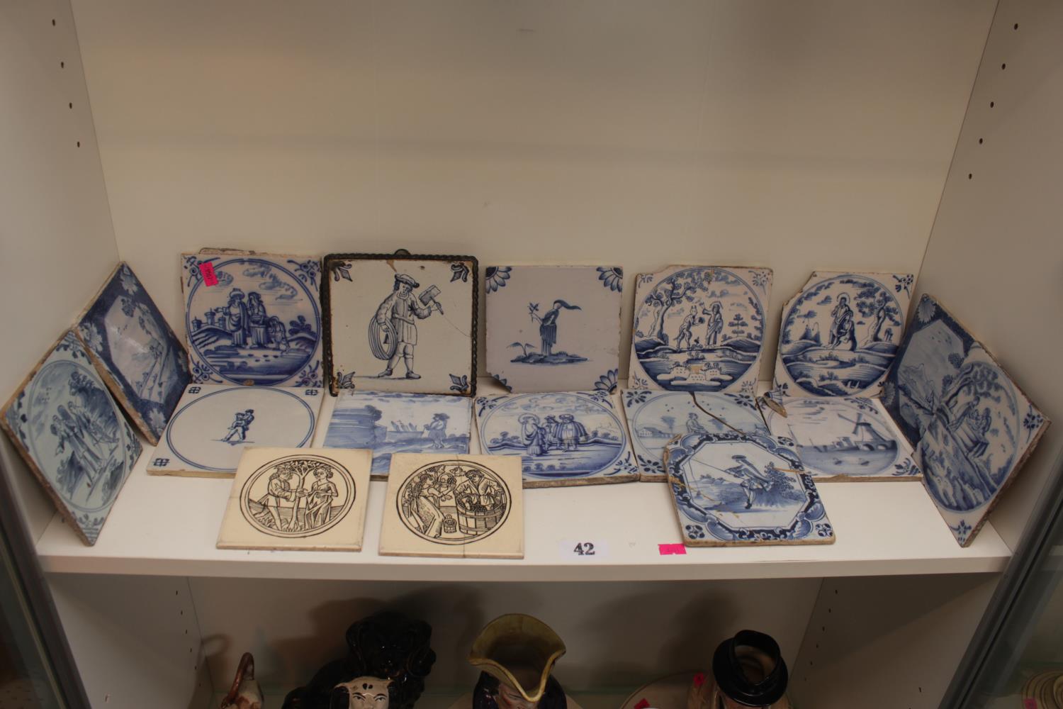 Approx 15 18thC and later Blue & White Delft Tiles and 2 other tiles