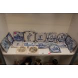 Approx 15 18thC and later Blue & White Delft Tiles and 2 other tiles