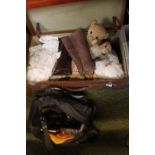 Antique Leather case with assorted bygones and Photographic items