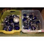 2 Boxes of assorted Chrome and Bristol blue glass sucriers and bowls