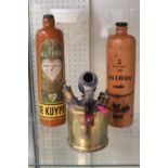 Monitor Brass Parafin Blow Lamp and 2 Dutch Stoneware bottles