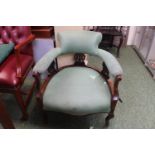 Edwardian upholstered Elbow chair with carved pierced back