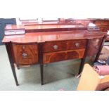 Large 19thC Mahogany sideboard with inlaid walnut detail with Vine decorated drop handles