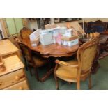 Italian shaped top dining table and 6 matching upholstered chairs