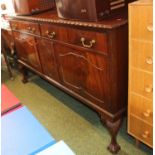 Edwardian Walnut Sideboard with brass drop handles over ball and claw feet