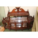 Edwardian Mahogany wall shelf unit with mirror back, galleried with turned applied decoration