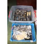2 Boxes of assorted 19thC and later Silver plated and White metal cutlery
