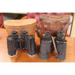 Leather cased set of Dienstglas 7 x 50 bmk binoculars and a Pair of Zenith Binoculars
