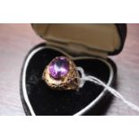 Ladies 9ct Gold Amethyst set ring 3.7g total weight Size F