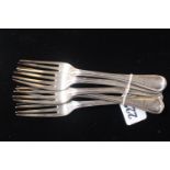 Set of 5 19thC Silver Forks with Thread Line border 400g total weight