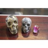 3 Carved and polished skulls 5cm to 2cm