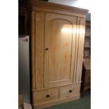 Edwardian Stripped Pine Wardrobe with drawer to base