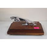 Chrome Jaguar Car Mascot mounted on wooden base