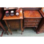 20thC Small chest of 3 drawers on long cabriole legs and another a Walnut Pot cupboard