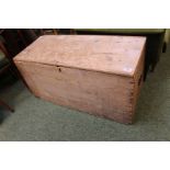 Late 19thC blanket box with integral drawer to interior and metal fittings