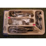 Tray of assorted Silverplated flatware and assorted coins