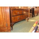 1930s Walnut low chest of 2 over 1 drawer on cabriole legs