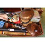 2 Copper warming pans and a collection of assorted Bygones