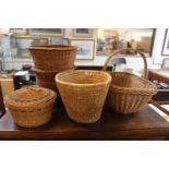 Collection of assorted Cane and other baskets