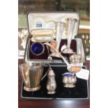 Collection of assorted Silver Tableware inc Cruets, Cream Jug, Posy vases etc 277g total weight