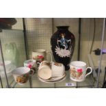 Interesting Grimwades figural decorated vase and a collection of Royal Commemorative ceramics