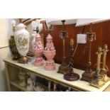 Collection of assorted table lamps to include Ceramic, Wooden and Brass with assorted Shades