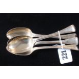 Set of 4 19th Silver Spoons with thread line border 210g total weight