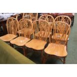 Set of 6 Good quality Elm carved wheelback chairs signed JM