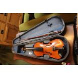 Early 20thC Cased Violin with paper label for The Maidstone School of Orchestra Association