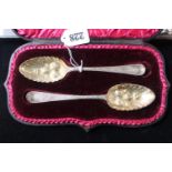 Cased Pair of Silver Berry spoons with gilded bowls 120g total weight