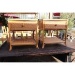 Pair of Cane side tables with under tiers