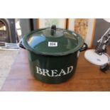 Vintage Enamel green lidded bread bin