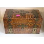Late 19thC Walnut cased hinged box with brass binding