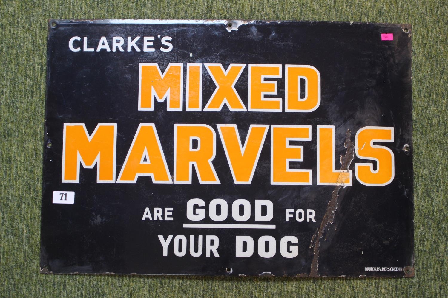 Clarkes Mixed Marvels are good for your Dog - Advertising sign on enamel 66 x 45
