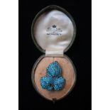 Edwardian Silver and Turquoise leaf design brooch in Cecil Roy box