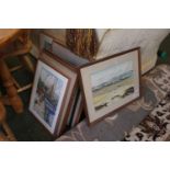 Collection of assorted Framed Watercolours of Beach and countryside scenes