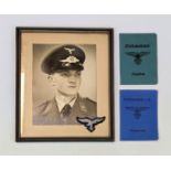 Framed Portrait photo German WW2 flak with his original passbook also flak one with his photo and an