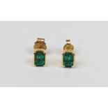 Pair of 18ct Columbian Emerald facet Cut earrings with half bezel setting 1.50ct total with