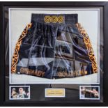 Gennady GGG Golovkin signed and framed blue boxing trunks. 85 x 82cm total size