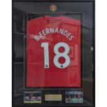 Signed Bruno Fernandes Manchester United Framed Match Worn Shirt and Photos (07-11-2020 Everton vs