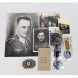 Set of German Third Reich Medals & Photos War Merit Cross and West wall medal with packet,