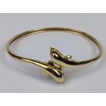 14ct Gold Dolphin Bangle 18.6g total weight 6.5cm in Diameter