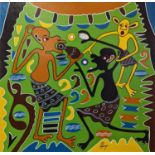 George Lilanga (Tanzanian 1934-2005). Large African oil on board entitled “Ukimaliza Kunywa Hayo