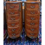 Pair of Louis XV style French inlaid mahogany and Walnut Cylindrical Chest with applied brass