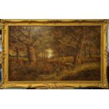 Joseph Thors (Dutch 1835-1884) 19thC Gilt Gesso framed Oil on canvas of a woodland scene