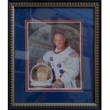 Edwin E. Aldrin signed framed photo. COA to reverse PSA AE75136. 35 x 44cm total size
